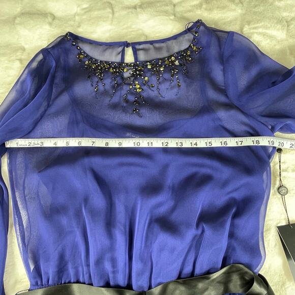 š„NWT ($120) Adrianna Papell Beaded Bishop Sleeve Sheer Chiffon Feminine Blouse - Picture 12 of 16